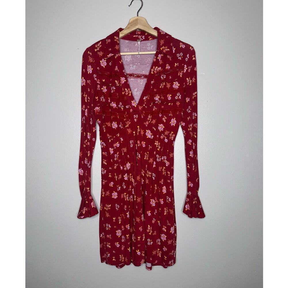 Free People Good Days Long Sleeve Mini Dress Pop Combo Floral Print Size Small - Picture 2 of 7